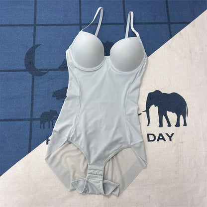 Underwire White Bodysuit Stretch Silky Underwear Shapewear
