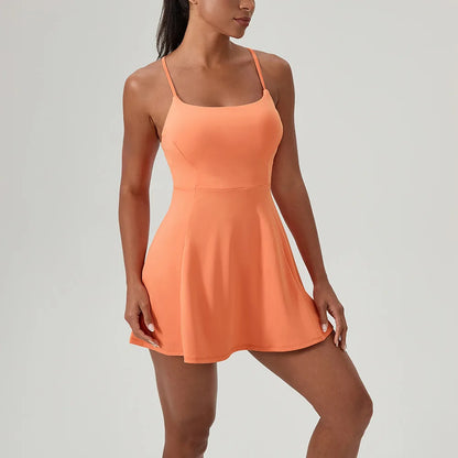 Tennis Dress Onesie with Built-in Bra Pad, Nude Feel Quick Dry Sports Dress for Golf
