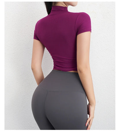 Sports Crop Tops For Women Yoga Wear Short Sleeve Solid Color T shirt