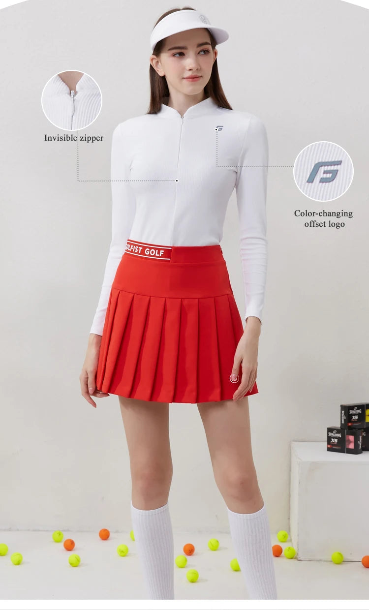Golf Women Clothing Long Sleeve T-shirt Stand Collar Golf Apparel Tennis Athletic Top