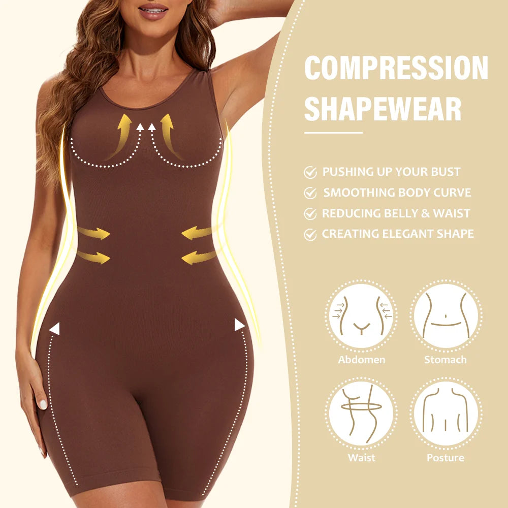 Sexy Bodysuits Full Coverage Shapewear Thigh Slim Body Suit Wide Shoulder Body Shaper Jumpsuit Seamless