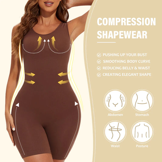 Sexy Bodysuits Full Coverage Shapewear Thigh Slim Body Suit Wide Shoulder Body Shaper Jumpsuit Seamless