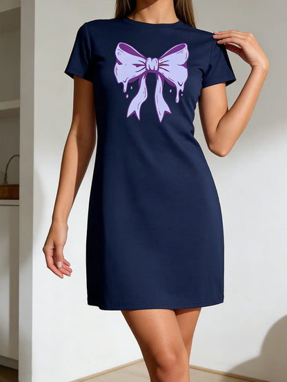 Women's casual dress, a fashionable dress with letter pattern prints, made of stretch fabric, machine washable