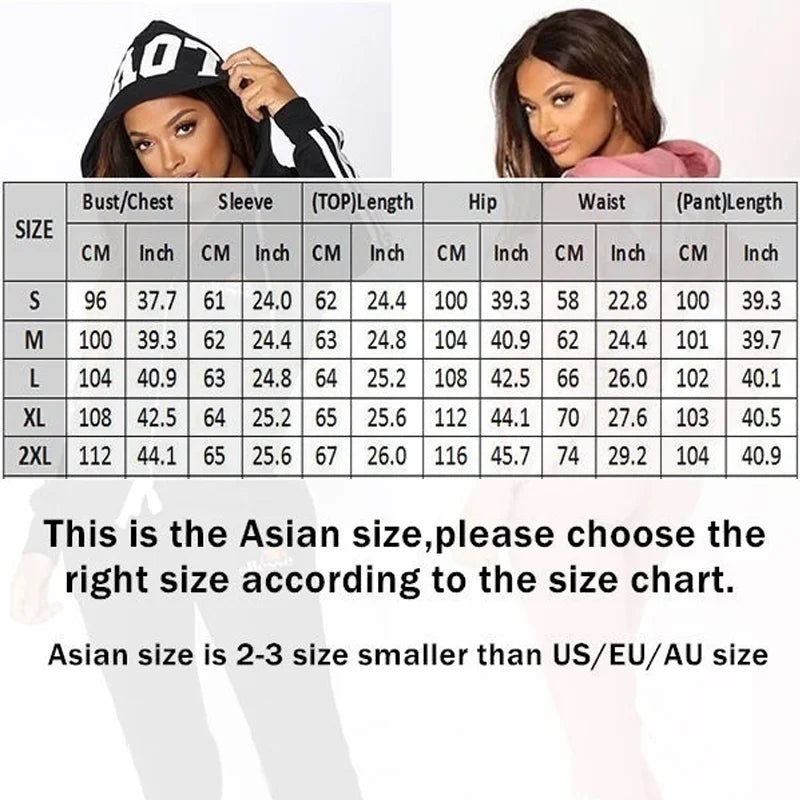 Fashion Women Hooded Jacket Casual Zipper Hoodies and Trousers  Two Piece Suits
