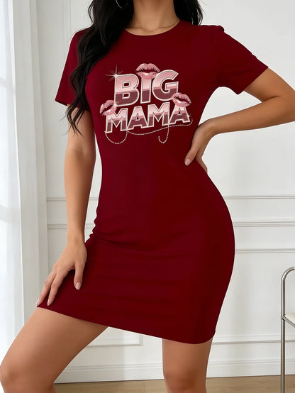 Women's casual dress, a fashionable dress with letter pattern prints, made of stretch fabric, machine washable