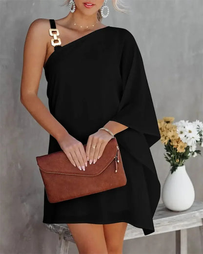 Casual Dresses Off-The-Shoulder One Strap Sloping Shoulder Printed Midi Dress