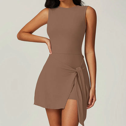 Tennis Dress for Women with Built in Shorts Athletic Dresses Sleeveless Boat Neck Active Workout Skort Dress