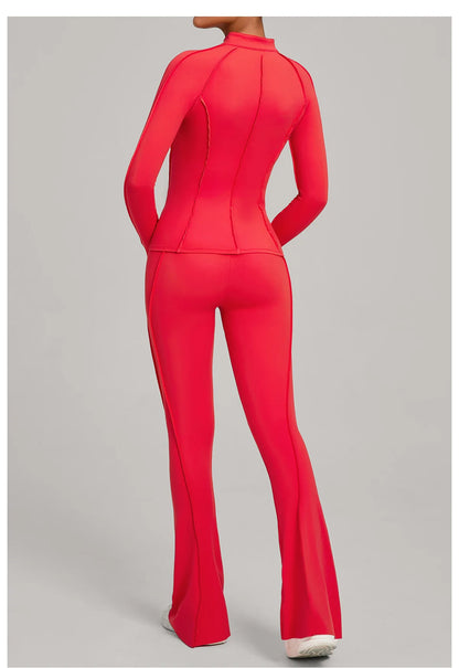 Gym Yoga Outfit Zipper Long Sleeve Fitness Suit Daily Casual Fitness Sportswear Two-Piece Sets