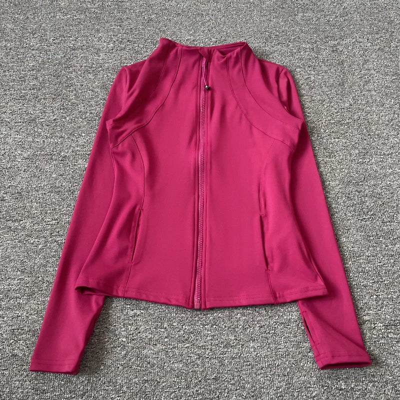 Quick Dry Stand Up Collar Fitness Jacket  Slim-Fit Zipper Yoga Wear Long Sleeve Breathable Sports Cycling Top