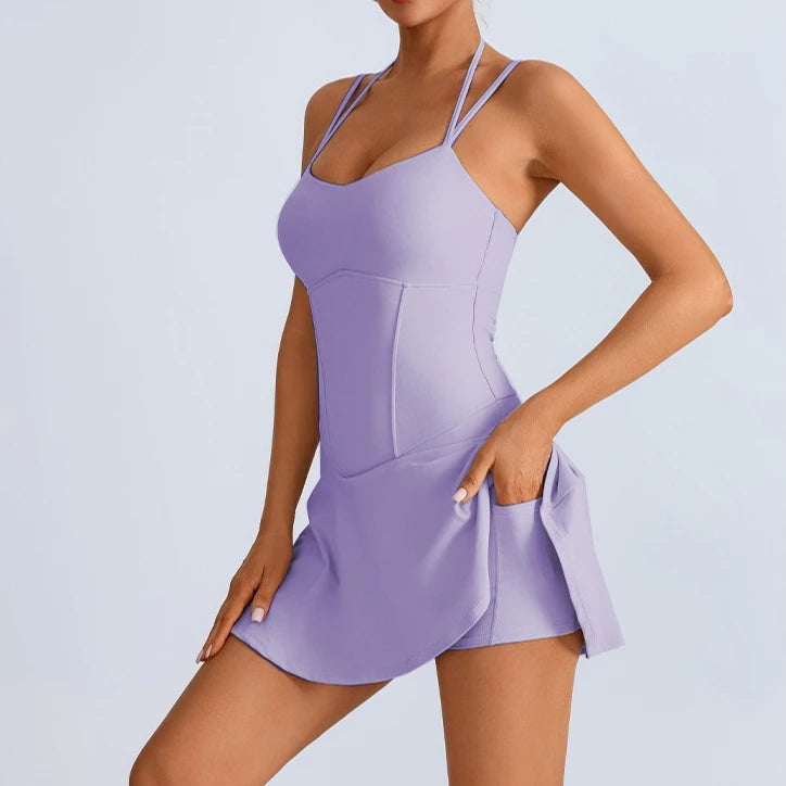 Tennis Dress with Shorts Underneath Pockets Strap Dress Sporting Tennis Outfit  Sport Dresses