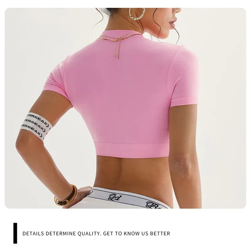 Women Shirts Zippy Seamless Gym Short Sleeve Yoga Sport Top ActiveWear