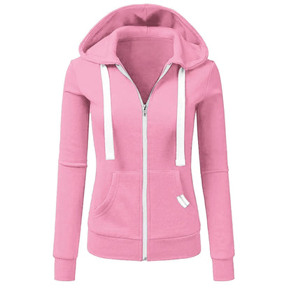 Autumn/Winter New Comfortable Women's Personalized Fashion Sports Hoodie Long Sleeve Drawstring Pocket Zipper Coat