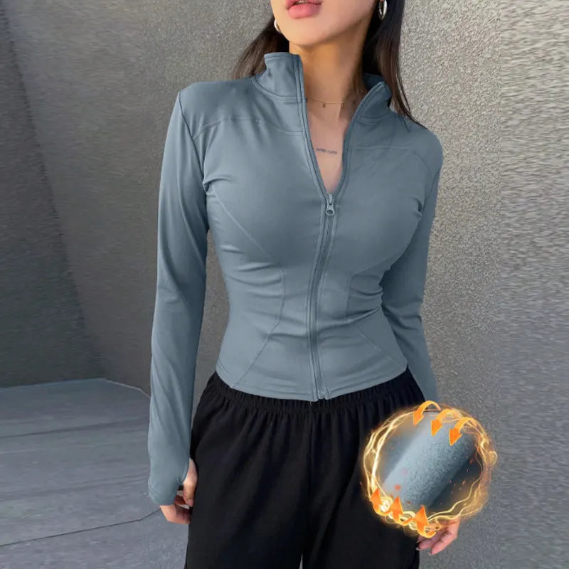 Outdoor Sports Long Sleeved Women Slim Quick Dry Zipper Cardigan Stand Up Collar Jacket