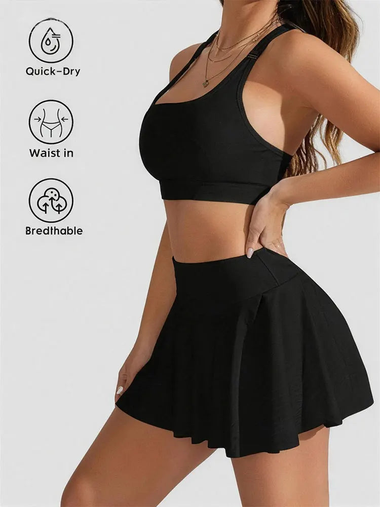Women’s Yoga Fitness Tennis Outfit High Waist Sports Skirt Quick Dry A-Line Skort