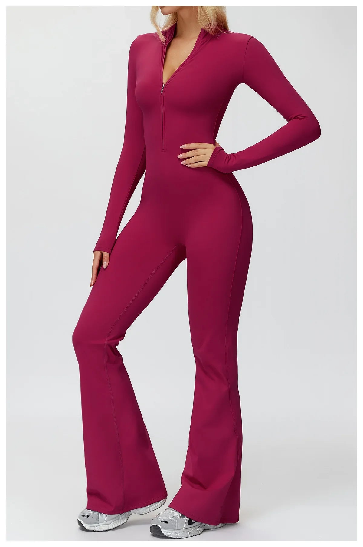 Yoga Suit Gym Set Tracksuit Zipper Long Sleeved Sports Jumpsuit Push Up Workout Clothes
