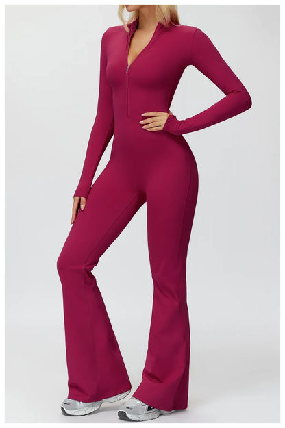 Yoga Suit Gym Set Tracksuit Zipper Long Sleeved Sports Jumpsuit Push Up Workout Clothes