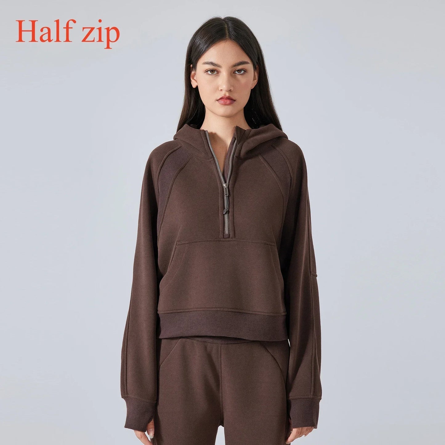 Women's Half-Zip Hoodies Fleece Sweatshirt Sports Jacket with Thumbhole