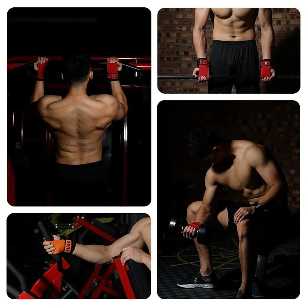 1Pair Cowhide Fitness Gloves Straps Grips Anti-Skid Weightlifting Gloves