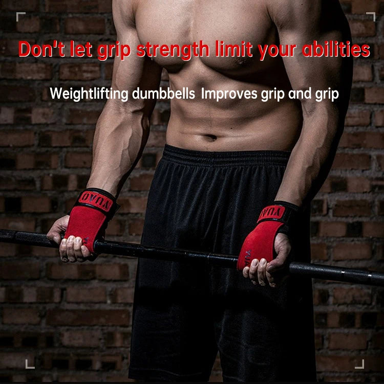 1Pair Cowhide Fitness Gloves Straps Grips Anti-Skid Weightlifting Gloves
