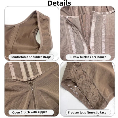 Body Shaper Women Shapewear Bodysuit 9-bone High Compression Girdles Double Tummy Control Full Body Open Crotch