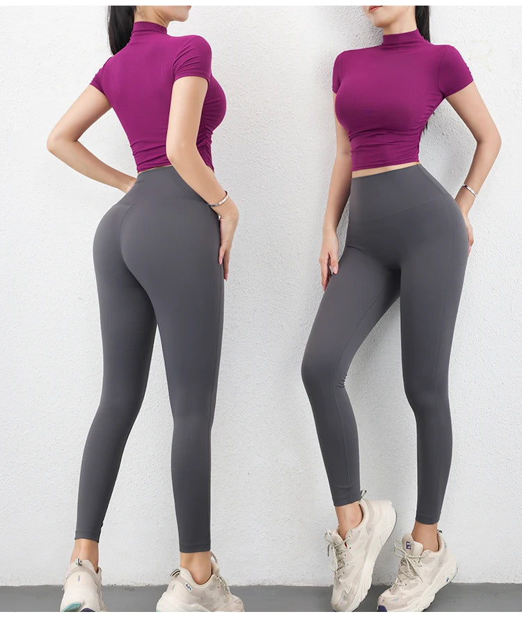 Sports Crop Tops For Women Yoga Wear Short Sleeve Solid Color T shirt