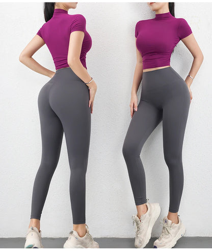 Sports Crop Tops For Women Yoga Wear Short Sleeve Solid Color T shirt