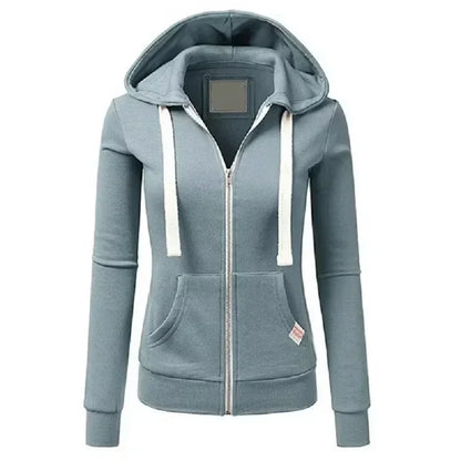 Autumn/Winter New Comfortable Women's Personalized Fashion Sports Hoodie Long Sleeve Drawstring Pocket Zipper Coat