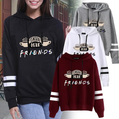 Women Friends TV Show Hooded Sweatshirt Cute Coffee Printing Autumn Winter Casual Pullover Hoodies