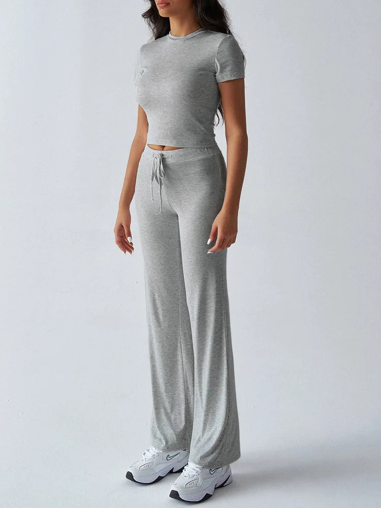 Women's Casual Lounge Set - Short Sleeve Top & Pants Two Piece, Home Wear Yoga Outfit