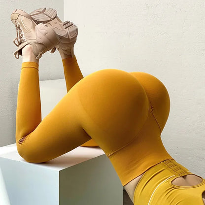 High Waist Solid Leggings Seamless Slim Tights Elastic Push Up Butt Knit Fashion Gym Workout Pants