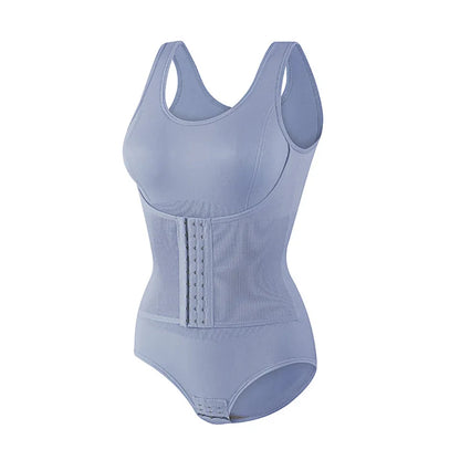 Bodysuit Shapewear with Zipper Belt Women Tummy Control Body Shaper Waist Trainer Slimming Cincher Corset Tops