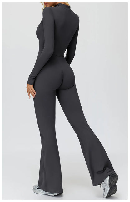 Yoga Suit Gym Set Tracksuit Zipper Long Sleeved Sports Jumpsuit Push Up Workout Clothes
