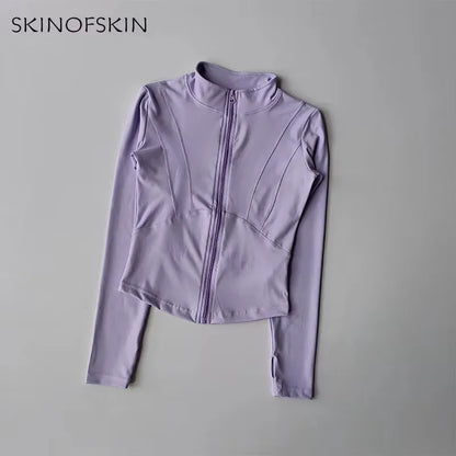 Outdoor Sports Long Sleeved Women Slim Quick Dry Zipper Cardigan Stand Up Collar Jacket