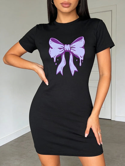Women's casual dress, a fashionable dress with letter pattern prints, made of stretch fabric, machine washable