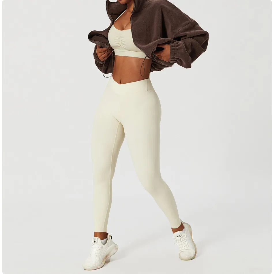 Women's Sports Coat Fleece-lined Warm Casual Loose Crop Tops Long Sleeve