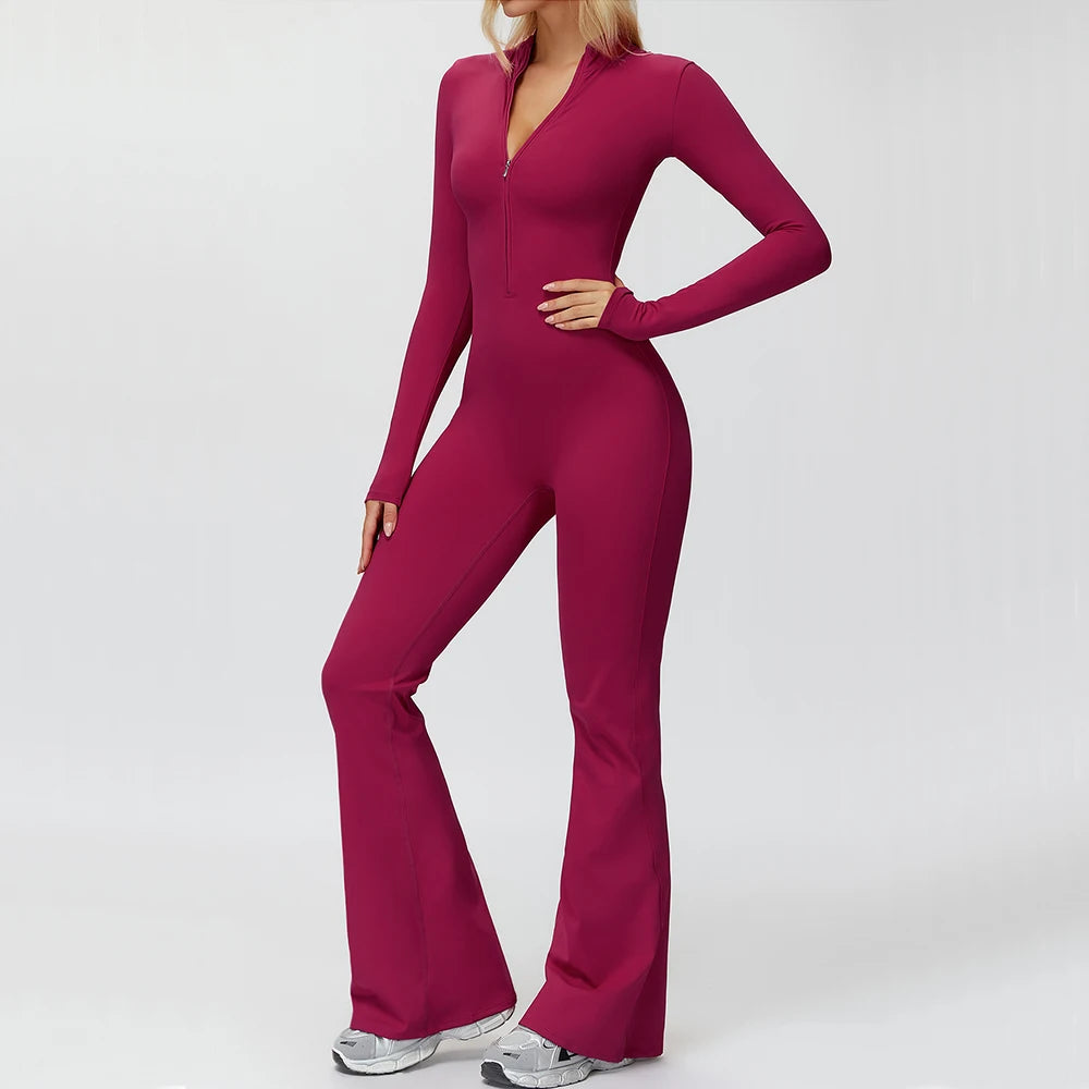 Yoga Suit Gym Set Tracksuit Zipper Long Sleeved Sports Jumpsuit Push Up Workout Clothes