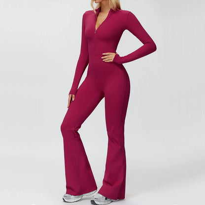Yoga Suit Gym Set Tracksuit Zipper Long Sleeved Sports Jumpsuit Push Up Workout Clothes