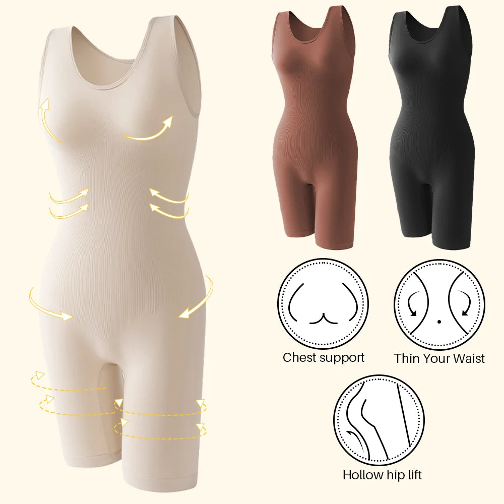 Sexy Bodysuits Full Coverage Shapewear Thigh Slim Body Suit Wide Shoulder Body Shaper Jumpsuit Seamless