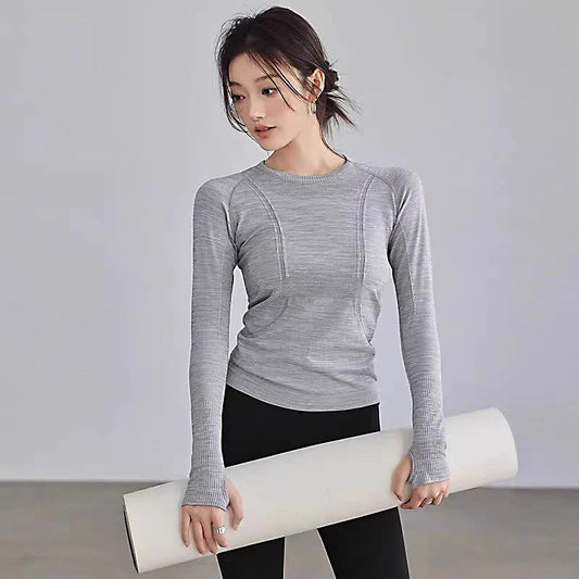 Yoga Clothes Sports Tops, Round Neck,, Seamless, Slim, Fitness Workout Long Sleeves Gym T shirt,