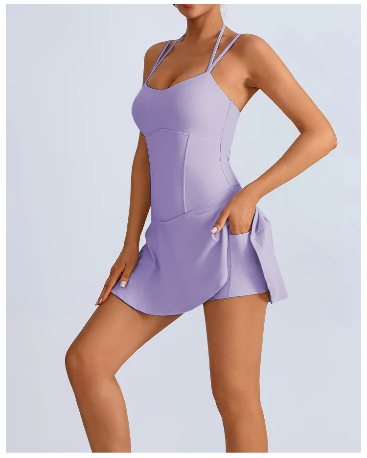Tennis Dress with Shorts Underneath Pockets Strap Dress Sporting Tennis Outfit  Sport Dresses