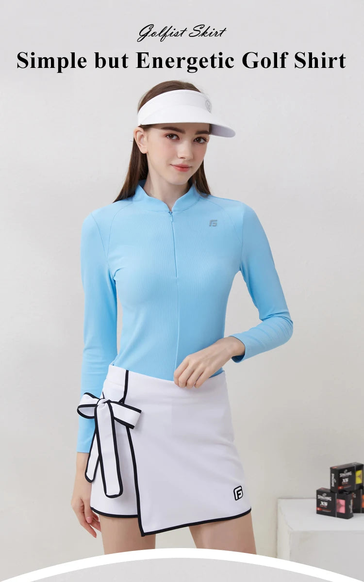 Golf Women Clothing Long Sleeve T-shirt Stand Collar Golf Apparel Tennis Athletic Top