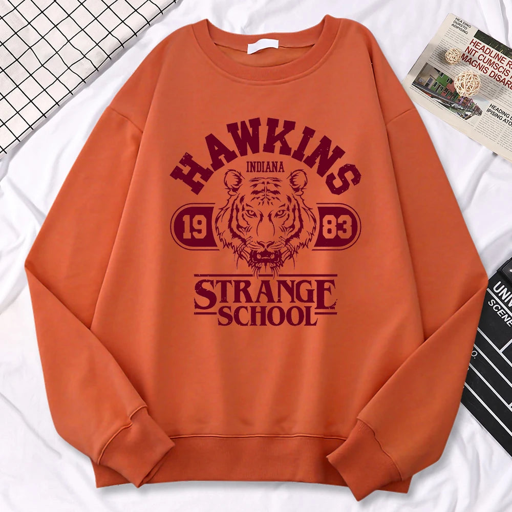 Casual Womens Sweatshirt Hawkins High School Indiana 1983 Printing Hoodies Loose Crewneck Pullovers Warm Fleece