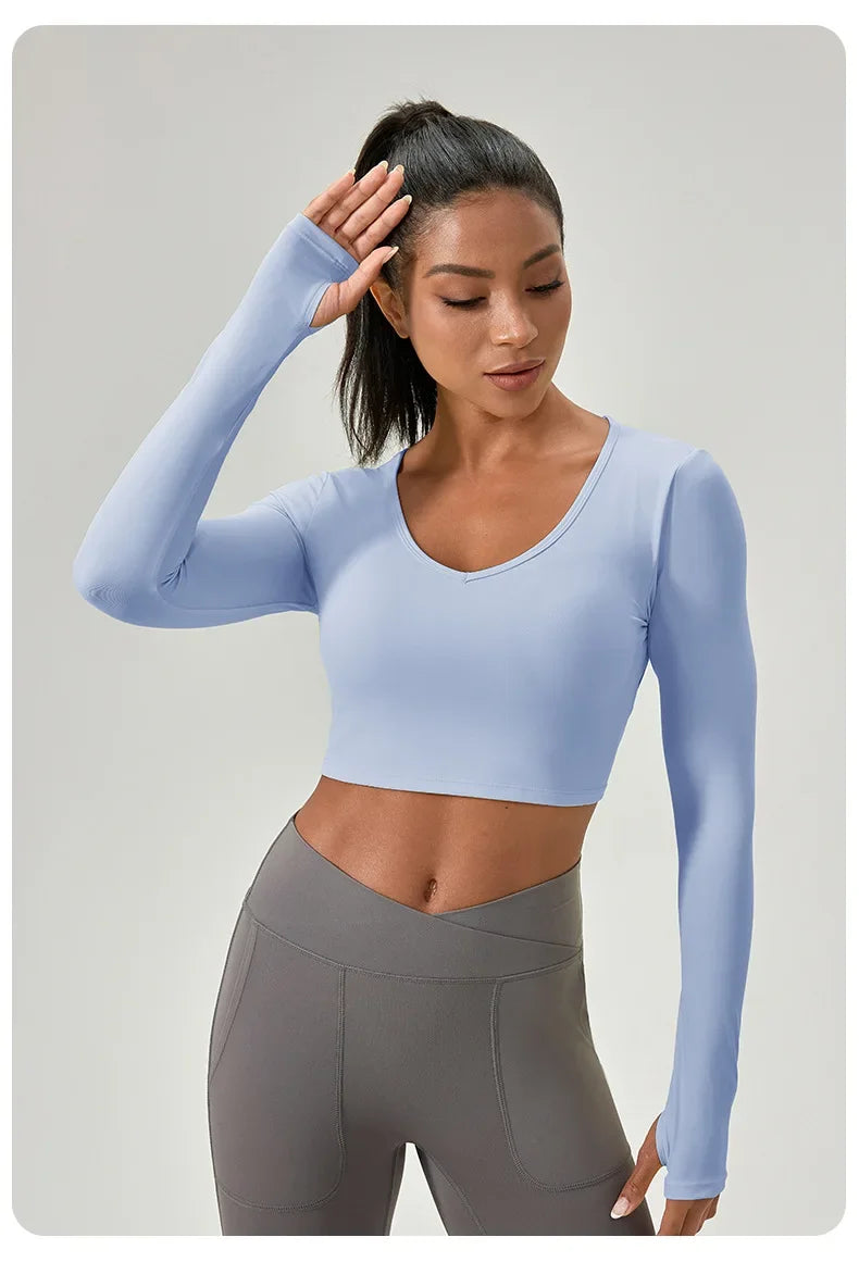 Yoga Wear Tight Long-sleeved Shirt with Chest Pads Crossed Beautiful Back Sports Top Quick-drying  Fitness Wear