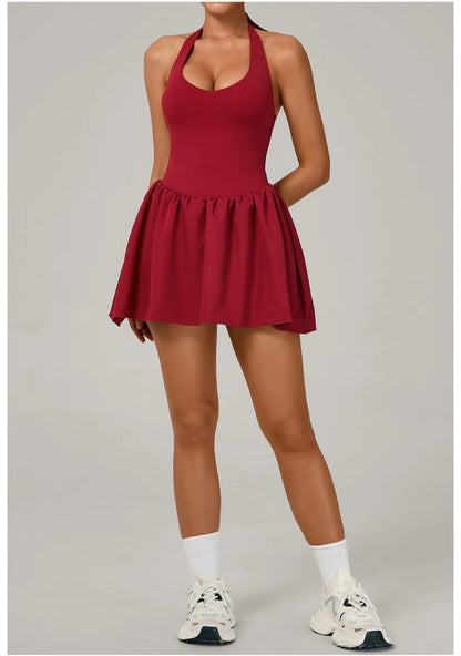 Women's One-piece Tennis Dress Sports  Anti-light Backless Golf Badminton Casual Workout Fitness Dress