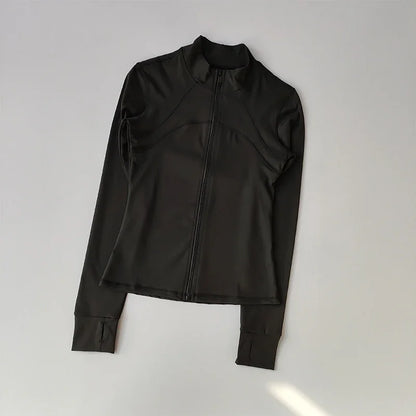 Outdoor Sports Long Sleeved Women Slim Quick Dry Zipper Cardigan Stand Up Collar Jacket