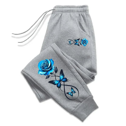 Casual High Quality Outdoors Sweatpants Printed Rose Elastic Band Trousers Drawstring Sports Clothing