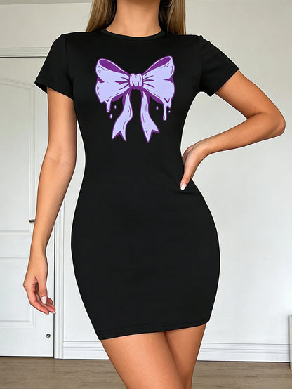 Women's casual dress, a fashionable dress with letter pattern prints, made of stretch fabric, machine washable