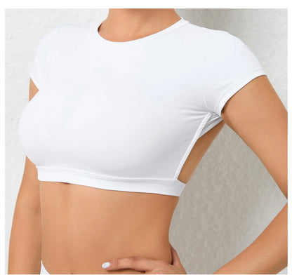 Sports Muscle Back Tee Padded Backless Sports Shirts Workout Yoga T-Shirt
