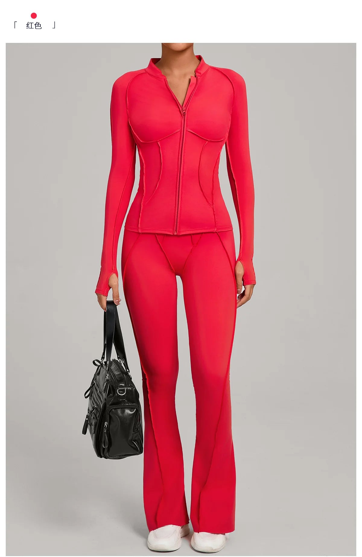 Gym Yoga Outfit Zipper Long Sleeve Fitness Suit Daily Casual Fitness Sportswear Two-Piece Sets