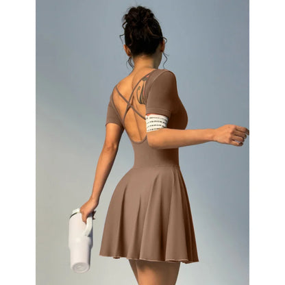 Tennis Yoga Dress Solid Color Stretchy Soft Gym Suit Breathale Female Golf Short Sportswear Workout Clothes